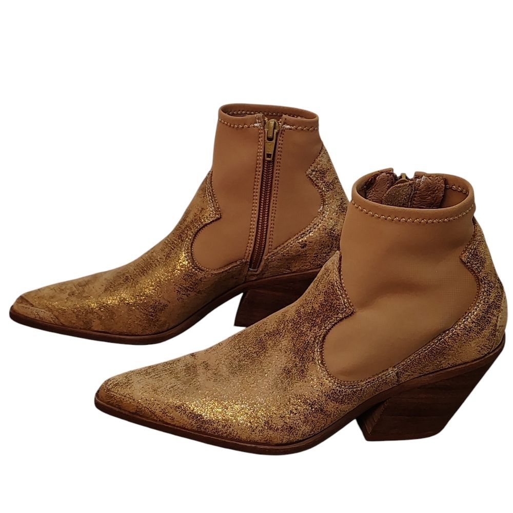 Free People Jackson West Sock Gold Metallic Western Leather Boot - Picture 10 of 11